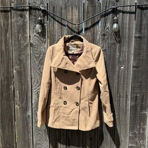 Thread and Supply Camel Colored Double Breasted Wool Blend Pea Coat size small